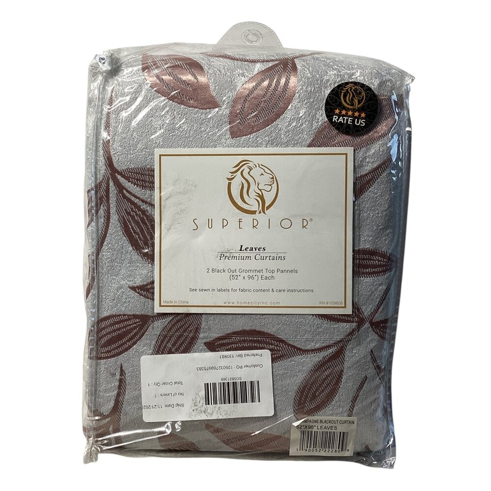 Superior Leaves Premium Blackout Curtain Set, 2 Panels 52" x 96"
